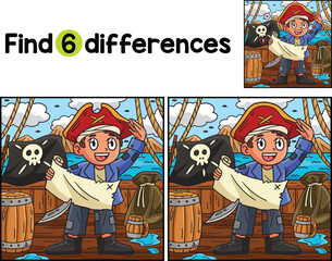 Pirate with Treasure Map Find The Differences