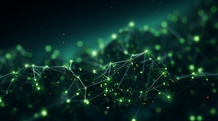 3d network communication background with glowing particles and connecting lines in light green tone