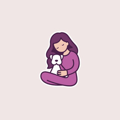 Animal therapy filled outline purple logo. Health care. Dog parent. Woman and pet. Design element. Created with artificial intelligence. Cozy ai art for corporate branding, adoption center, petshop