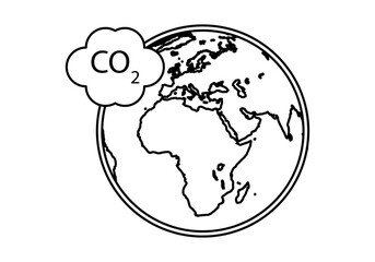 Icono negro de planeta tierra con emisiones de dióxido de carbono. © Gabrieuskal