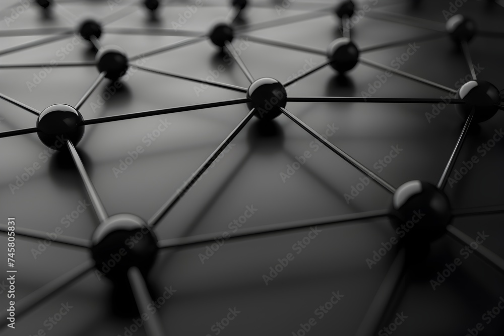 Poster a 3d render of a technology concept featuring a web of bright blue cables servers and circuits symbo