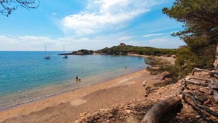 Landscapes, summer Mediterranean sea and beaches of the island of Porquerolles, in Hyères, in the Var in France