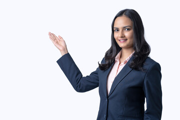 Business woman with different poses an expressions on white background.  