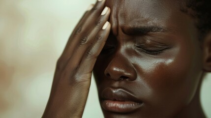 A young person with a deep complexion resting their head on their hand showing a moment of contemplation or sadness.