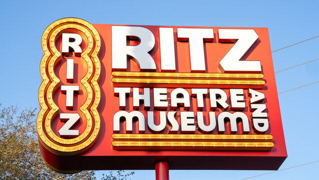  Vibrant sign of the Ritz Theatre and Museum under a clear sky in Jacksonville, Florida.