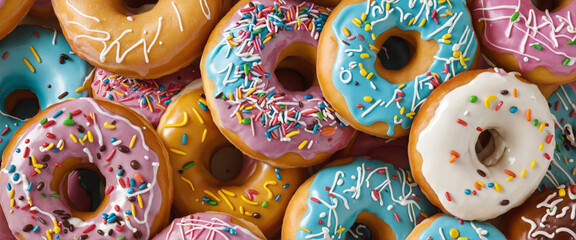Donuts set isolated on white, colorful sweet food background - obrazy, fototapety, plakaty