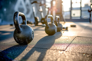 Gym Equipment for an Effective Workout: Kettlebells and Sport Gear - obrazy, fototapety, plakaty
