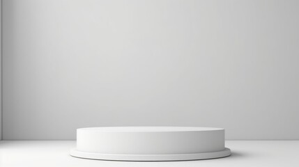 Minimalistic Horizontal round White Podium for branding, promotion, presentation of Cosmetics, product. Stage, Mockup, Pedestal, Banner with copy space.