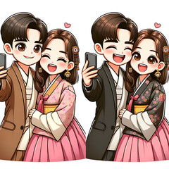 cartoon, couple, happiness, love, Korean couple