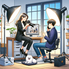 Work from home office working couple illustration