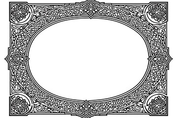 Arabic pattern frame in black and white colors. Vector illustration.