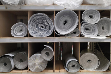 Rolls of polyethylene foam and foil thermal insulation material