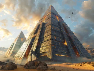 Schilderijen op glas Ancient Egypt with alien technology pyramids serving as portals to other worlds and dimensions © Nat