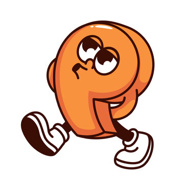 recommend clip art: Groovy comma cartoon character walking and whistling. Funny retro orange math symbol or punctuation mark of bubble font, comma mascot, cartoon education sticker of 70s 80s style vector illustration