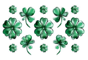 Set of clover leaves, St Patrick's day, isolated on transparent background.