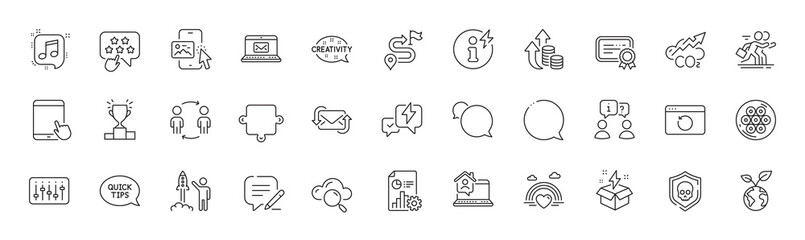 Creativity, Journey and Competition line icons. For web app, printing. Line icons. Vector