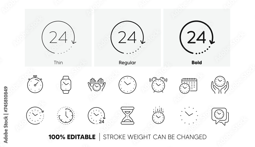 Poster time and clock line icons. timer, alarm and smartwatch. linear set. line icons. vector