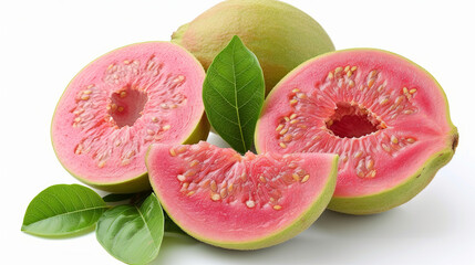 Guava fruit isolated on the white background, concept of tropical exotic fruits