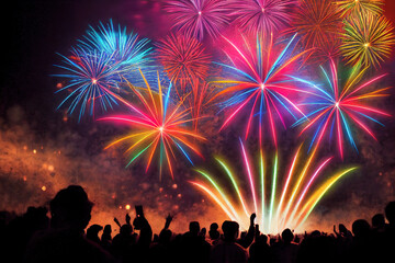 Fototapeta na wymiar Colored festive fireworks. _ai_generated.