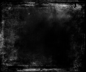 Black grunge scary background with frame, horror scratched texture, old wall - 745811833