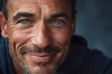 Close-up of a smiling man with blue eyes