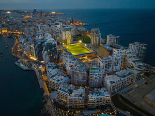 Evening view of apartment building in Sliema, Malta