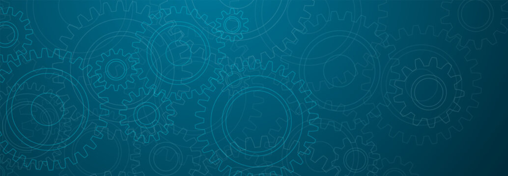 Abstract illustration with a pattern of large and small gears, in white colors on a light blue background
