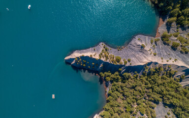 Aerial photography by drone of the Serre-Ponçon lake and its mountains, located in the...