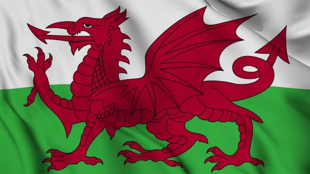 A beautiful view of the Wales flag video. 3d flag-waving video. Wales flag 4K resolution.