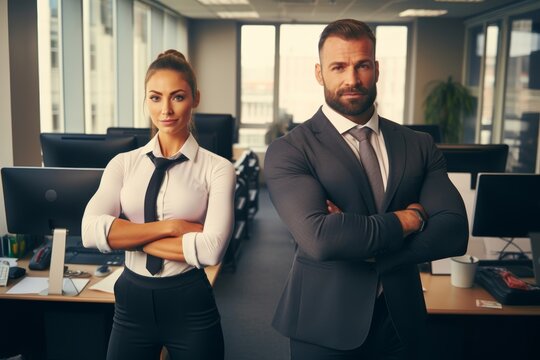 Two colleagues, a 35-year-old American man and a 32-year-old American woman, participating in a workplace wellness program for World Health Day - Powered by Adobe