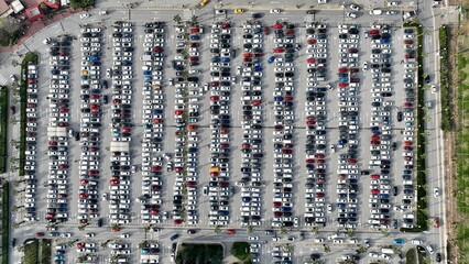 aerial view of vehicles in the parking lot