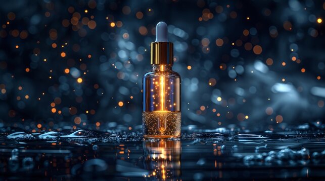 the glass bottle of a liquid facial serum