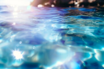 夏 青 水面 海 プリズムライト オーバーレイ フレア 光沢 背景, Generative AI