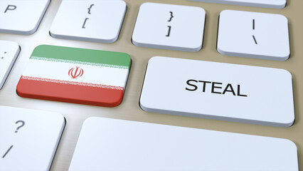 Iran National Flag and Text Steal on Button 3D Illustration