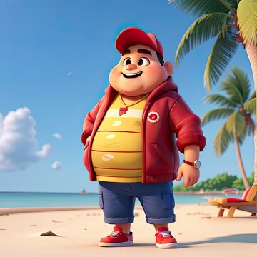 3d rendering of chubby character on beach