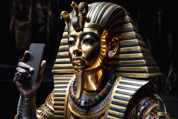 Foto op Plexiglas Egyptian Pharaoh Tutankhamen takes selfies. © Iryna