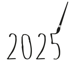 2025 number painted brush isolated white background. New Year symbol with artist brush. Creative and elegant vector illustration can used card cover design web and social media. EPS 10