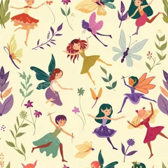 Colorful Fairies and Insects Seamless Pattern  © Rumpa