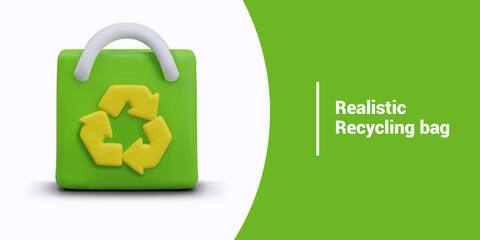 Realistic shopping bag. Reusable modern packaging. Concept of recycling materials