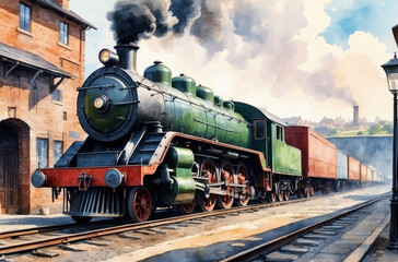 Fototapeta na wymiar steam locomotive watercolor background