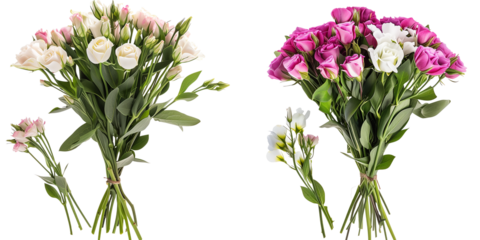 summer season flowers bouquet made with Lisianthus isolated on transparent background