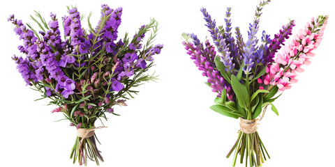 summer season flowers bouquet made with  Salvias, isolated on transparent background