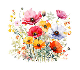 Watercolor Wildflowers isolated on White Background