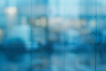 Fototapeta premium minimalist shot featuring the abstract patterns and reflections on the glass wall of a modern business office building, with a soft blue hue enveloping the scene and blurring the s