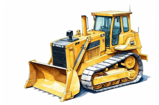 yellow bulldozer on a white background watercolor