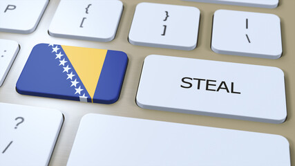 Bosnia and Herzegovina National Flag and Text Steal on Button 3D Illustration
