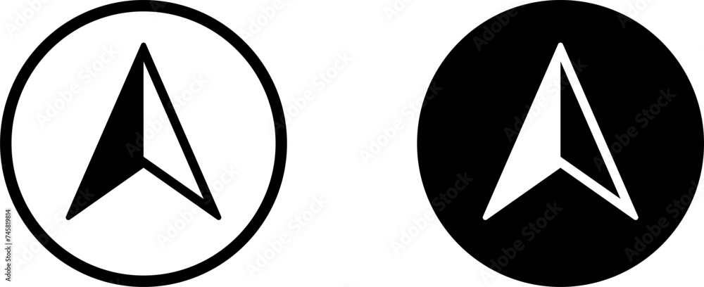 Poster basic black and white round north arrow sign symbol icon set for map orientation. vector image.