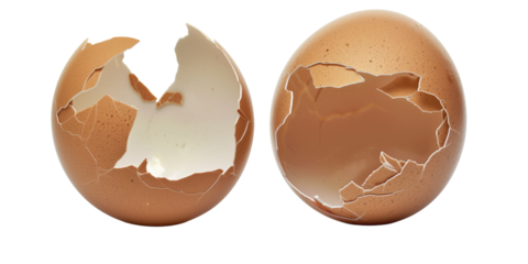 Set of fresh brown egg shell broken isolated on transparent background