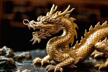 Fototapeta premium 真鍮の龍 金色の置き物オブジェ, Generative AI