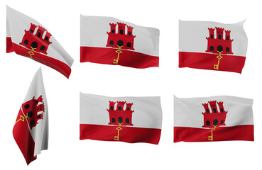 Large pictures of six different positions of the flag of Gibraltar